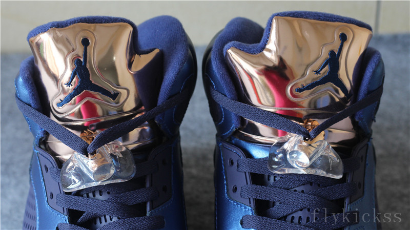 Authentic Air Jordan 5s Olympic Bronze Blue